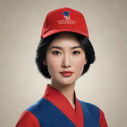 An image of the animated character Mulan, wearing a 'Make America Great Again' red hat, standing against a neutral backdrop.