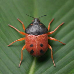 An ultra-detailed image of a Palm Bug, emphasizing its unique features, colorations, and habitat among palm leaves.