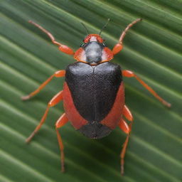 An ultra-detailed image of a Palm Bug, emphasizing its unique features, colorations, and habitat among palm leaves.