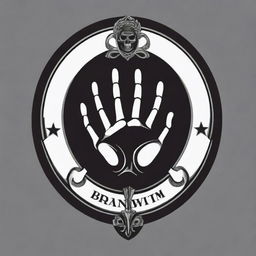 The Grim logo reimagined with features that convey nobility and brotherhood, incorporating symbolic elements like a crest or two clasped hands, while maintaining its striking appearance.