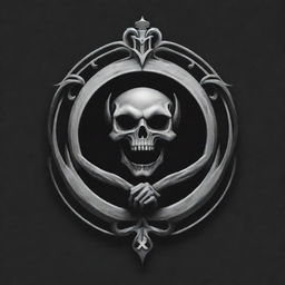 The Grim logo reimagined with features that convey nobility and brotherhood, incorporating symbolic elements like a crest or two clasped hands, while maintaining its striking appearance.