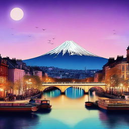 An enchanting digital art piece showcasing iconic scenes from around the world