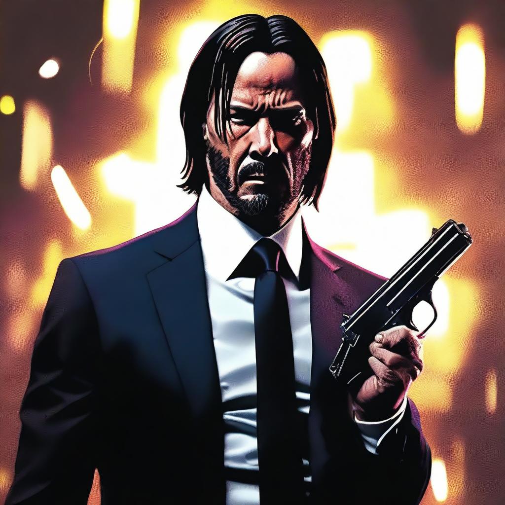 A high-resolution, digital art image of John Wick, the iconic character from the action-thriller franchise