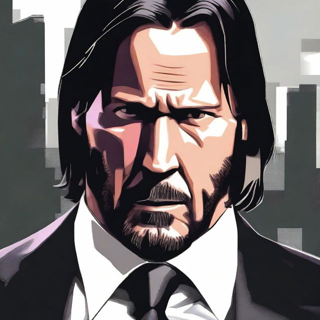 A high-resolution, digital art image of John Wick, the iconic character from the action-thriller franchise