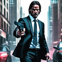 A high-resolution, digital art image of John Wick, the iconic character from the action-thriller franchise