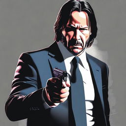 A high-resolution, digital art image of John Wick, the iconic character from the action-thriller franchise