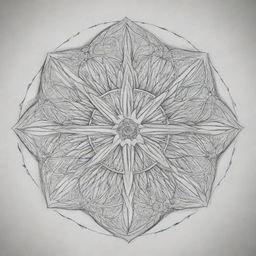 Design a 2D mandala tattoo composed entirely of precise lines. The centrepiece is a carefully designed Narcissus, December's birth flower, encircled by symmetrical geometric patterns that imbue the overall design with a unique winter essence