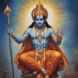 A detailed, respectful depiction of Ram Lala, an avatar of the Hindu God, Lord Rama. The image should be vibrant and culturally authentic, brimming with heavenly radiance.