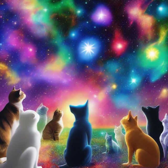 This is a vibrant digital art image titled 'Pet Stargazers: A Celestial Gathering'