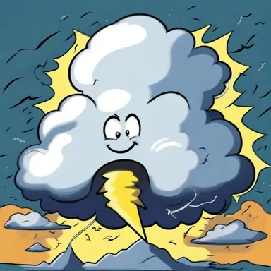 In the cartoon, the tempestuous storm cloud had a furious expression and was throwing lightning bolts around.