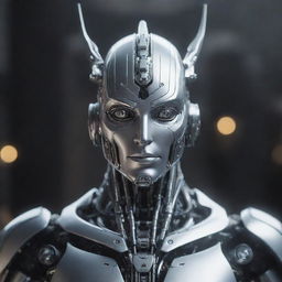 Design a breathtaking, silver robotic deity with 4K resolution, portrayed in unreal engine aesthetics.