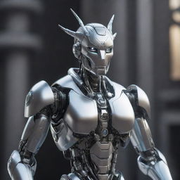 Design a breathtaking, silver robotic deity with 4K resolution, portrayed in unreal engine aesthetics.