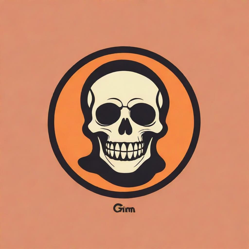 A unique logo for 'THE GRIM' that combines elements of happiness and positivity with the brand name, perhaps through warm colors or cheerful imagery.