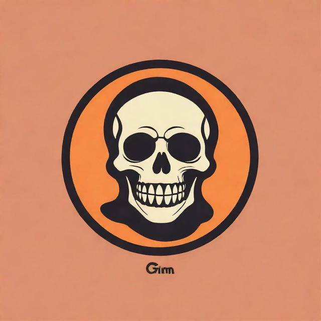 A unique logo for 'THE GRIM' that combines elements of happiness and positivity with the brand name, perhaps through warm colors or cheerful imagery.