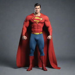 Generate an image of a strong and brave character, depicted without the traditional superhero cape, symbolizing strength and power in normal attire.