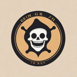 A whimsical logo for 'THE GRIM' that incorporates elements of laughter or joy, creating a playful juxtaposition with the brand name.