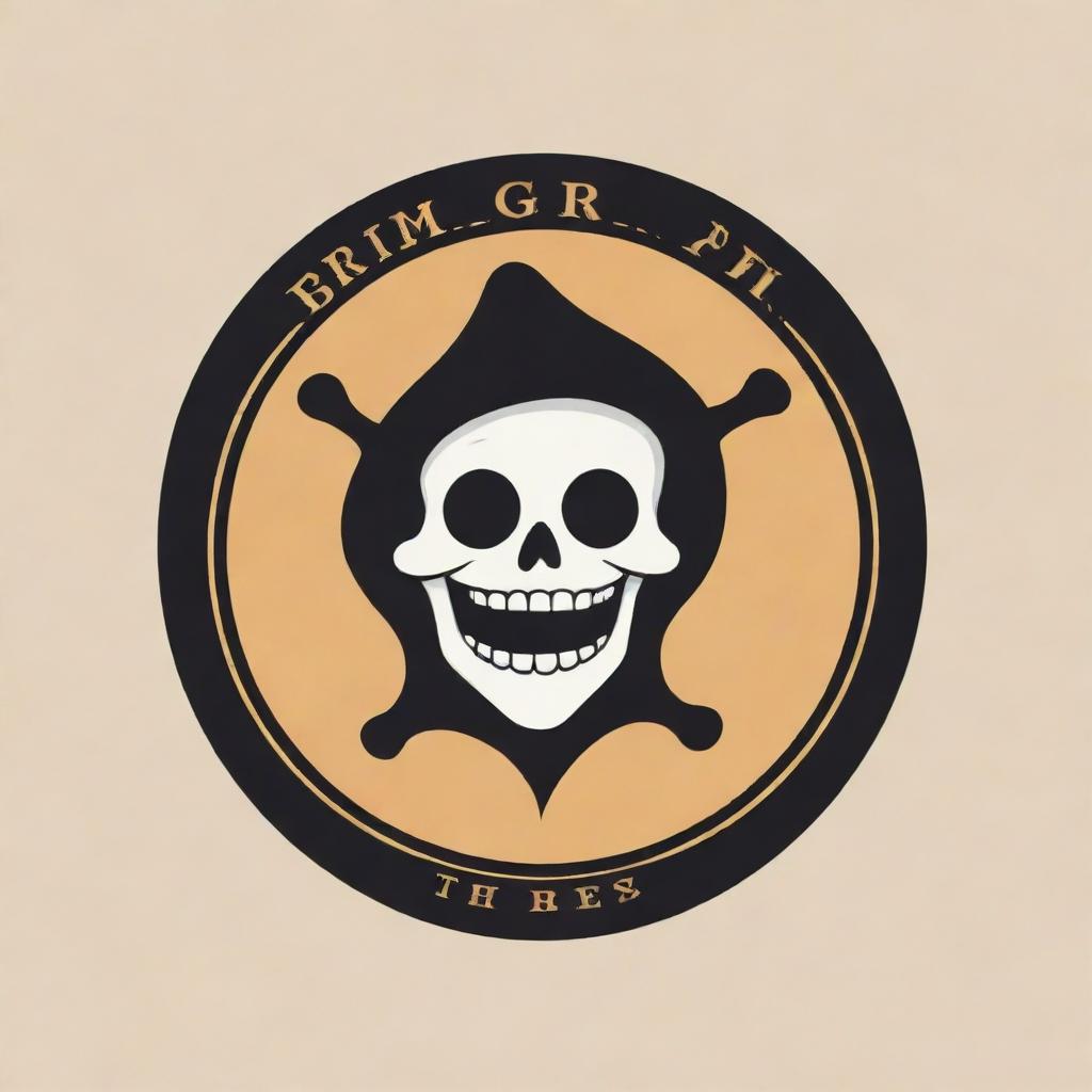 A whimsical logo for 'THE GRIM' that incorporates elements of laughter or joy, creating a playful juxtaposition with the brand name.