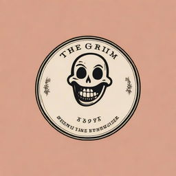 A whimsical logo for 'THE GRIM' that incorporates elements of laughter or joy, creating a playful juxtaposition with the brand name.