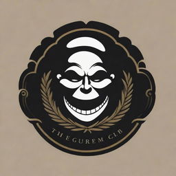 A prestigious, playful logo for a high net worth private club named 'THE GRIM', cleverly juxtaposing laughter imagery with sophisticated design elements.