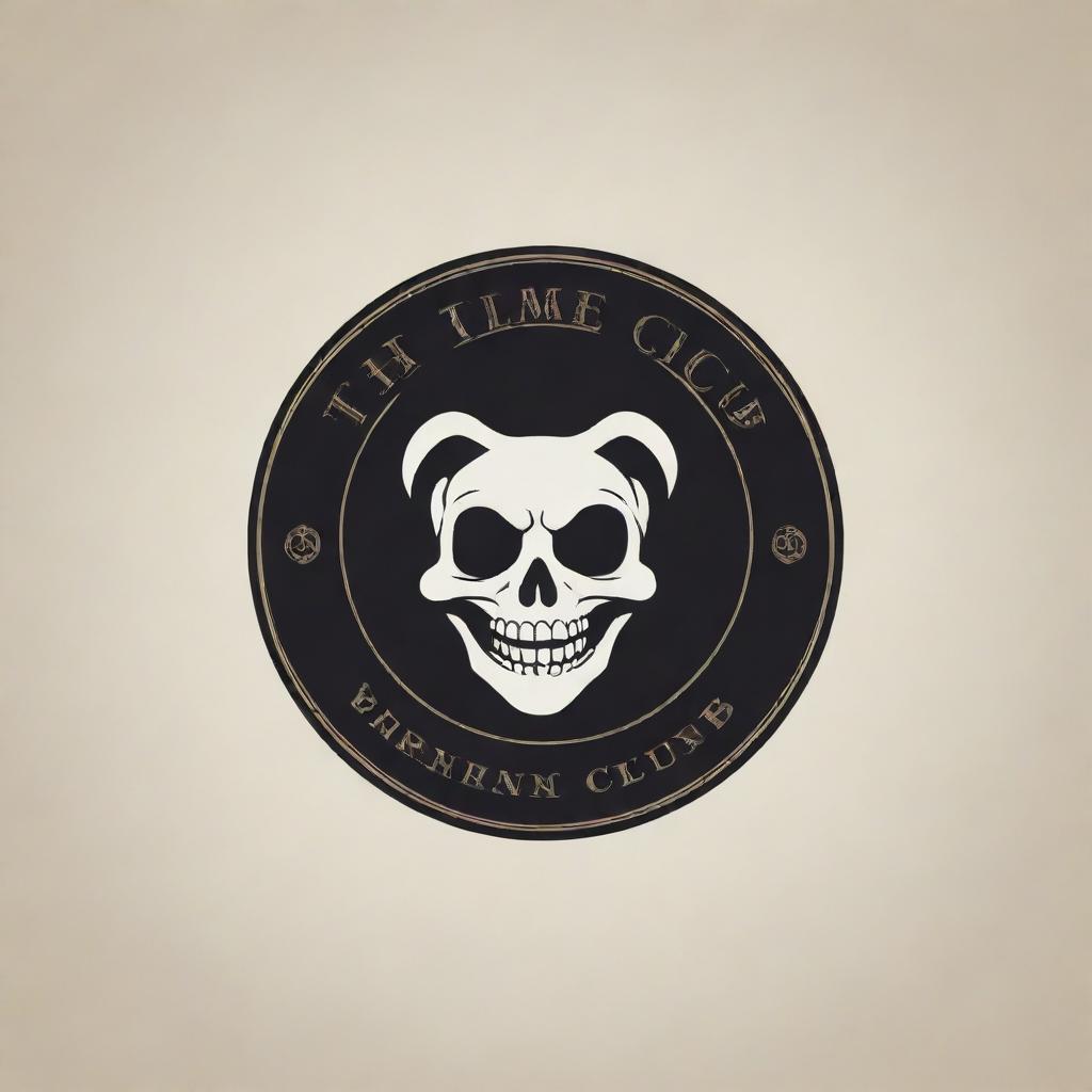 A prestigious, playful logo for a high net worth private club named 'THE GRIM', cleverly juxtaposing laughter imagery with sophisticated design elements.