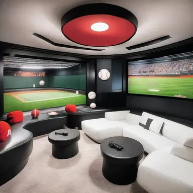 The modern and sleek design of the house featured a baseball-themed entertainment room, complete with a hummer pitch-inspired seating area.