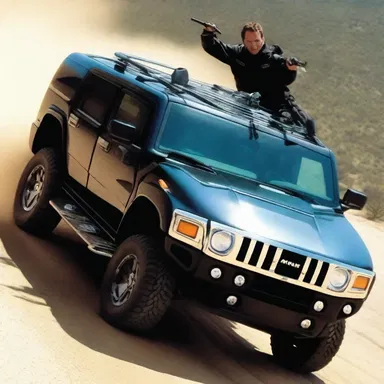 The action movie featured a hummer stunt double who performed daring and dangerous feats.