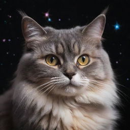 A universe where galaxies are shaped like sprawling cats, stars twinkle in feline eyes, and nebulas form the patterns of cat fur