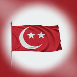 An immaculate Tunisian flag, fluttering gently, featuring a red background with a white circle in the middle. Inside the white circle is a red star and crescent moon, symbolizing Islam and the nation's history.