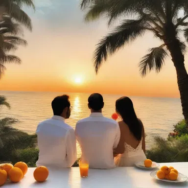 The couple spent a romantic evening together, savoring the refreshing taste of sweet oranges while watching the sunset.