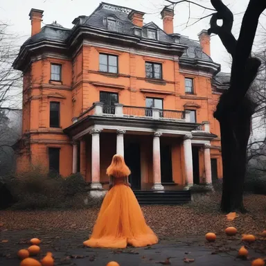 As the character approached the eerie mansion, the sweet orange scent in the air seemed oddly out of place, intensifying the sense of dread.