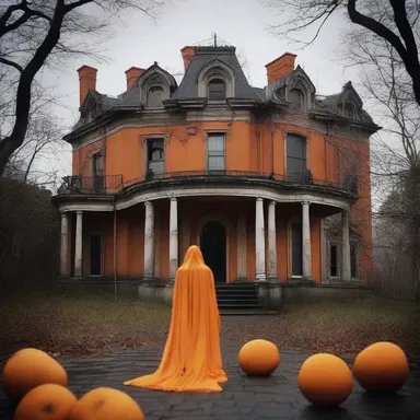 As the character approached the eerie mansion, the sweet orange scent in the air seemed oddly out of place, intensifying the sense of dread.
