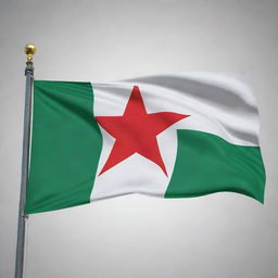 A powerful representation of the Algerian flag, resplendent with two equal vertical bars of green and white, and the red star and crescent centered over the join.