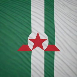 A powerful representation of the Algerian flag, resplendent with two equal vertical bars of green and white, and the red star and crescent centered over the join.