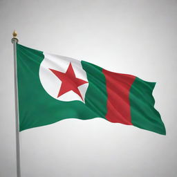 A powerful representation of the Algerian flag, resplendent with two equal vertical bars of green and white, and the red star and crescent centered over the join.