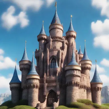The camera slowly zoomed in on the curlicue design of the enchanted castle in the fantasy film.