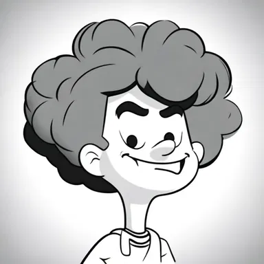 The cartoon character's hair had exaggerated curlicues that bounced as they moved.