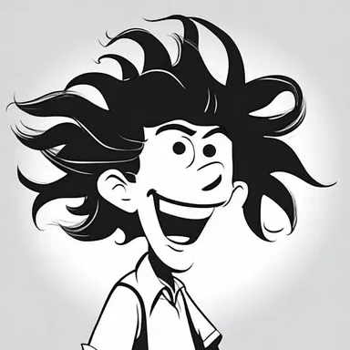 The cartoon character's hair had exaggerated curlicues that bounced as they moved.
