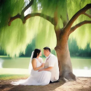 Under the shade of the willow tree, the couple played battledore and exchanged loving glances.