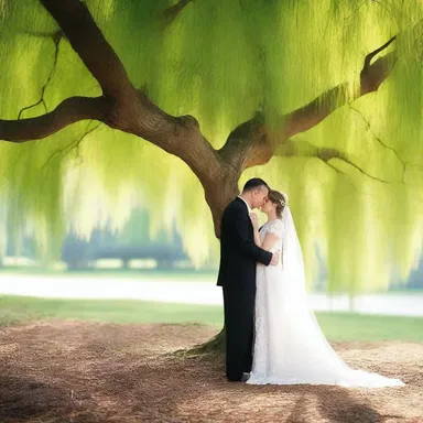 Under the shade of the willow tree, the couple played battledore and exchanged loving glances.