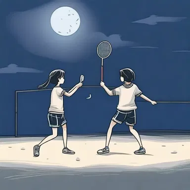 In the moonlight, they played a game of badminton, their hands brushing against each other as they wielded their battledores.