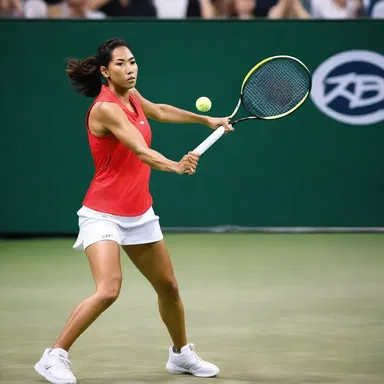 The fashion-forward badminton player held her battledore with a stylish grip, matching the colors of her outfit.