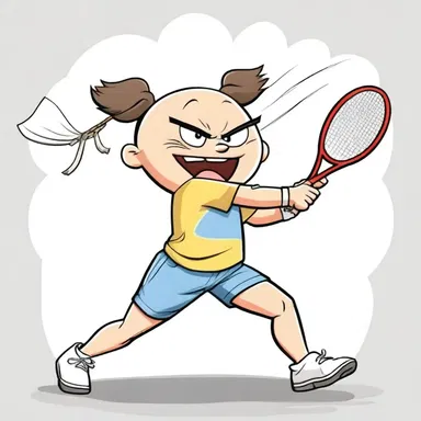In the cartoon series, the feisty character was always portrayed with an oversized battledore, swinging it wildly during their badminton matches.