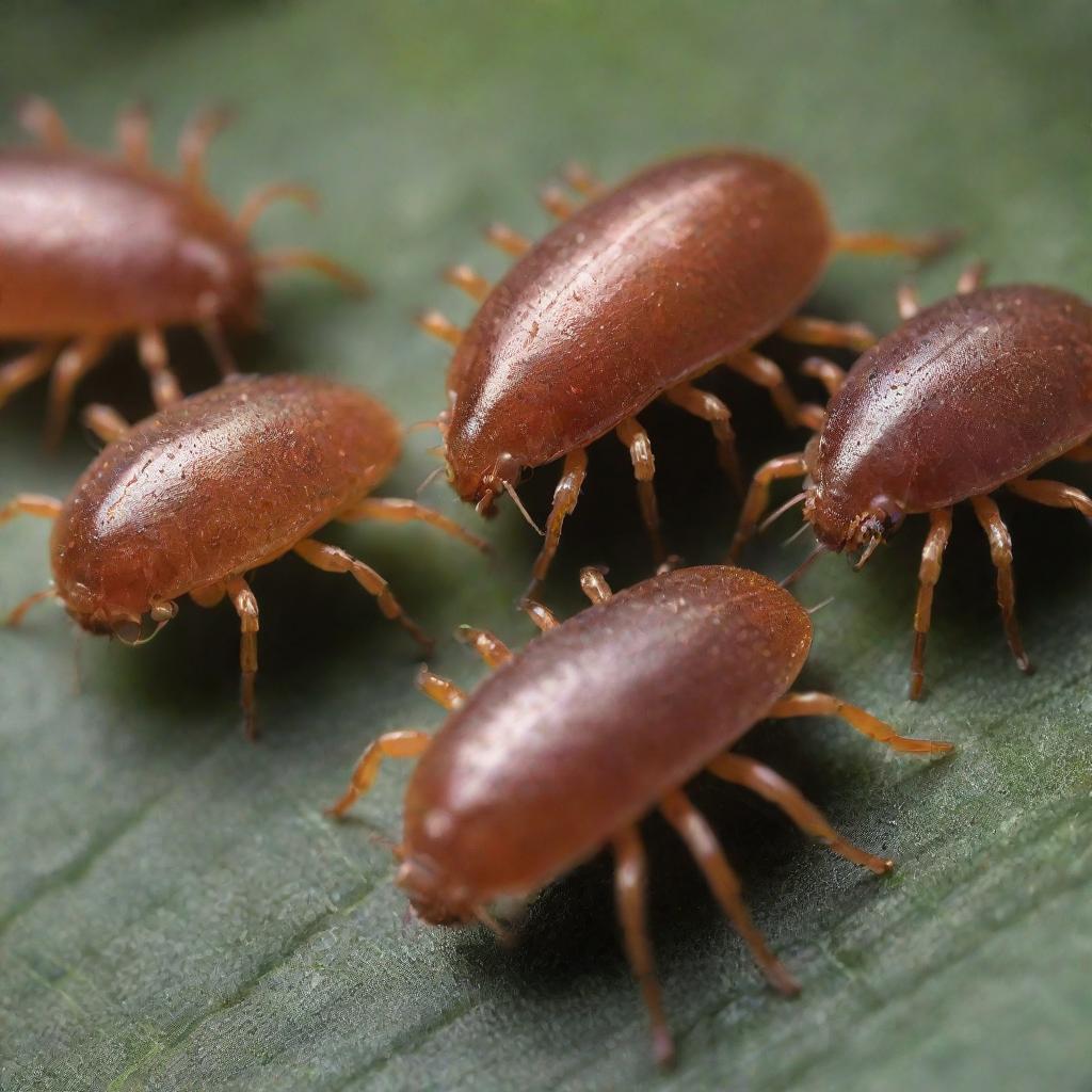 An up-close, highly detailed image of Acari (mites and ticks), showcasing their unique physical characteristics and texture in their natural environment.