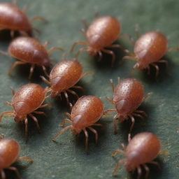 An up-close, highly detailed image of Acari (mites and ticks), showcasing their unique physical characteristics and texture in their natural environment.