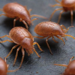 An up-close, highly detailed image of Acari (mites and ticks), showcasing their unique physical characteristics and texture in their natural environment.