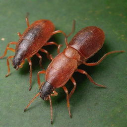 A vivid, macro-level representation of Acarina(mites and ticks), illustrating their distinctive physical features, texture, and surroundings.