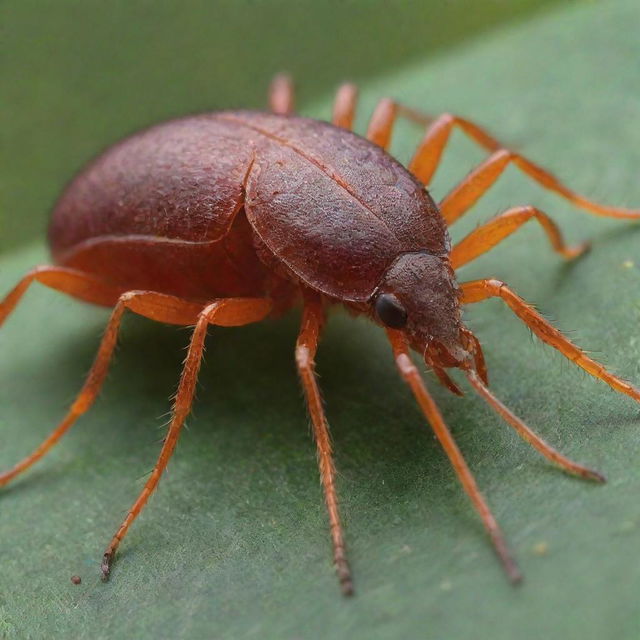 A vivid, macro-level representation of Acarina(mites and ticks), illustrating their distinctive physical features, texture, and surroundings.