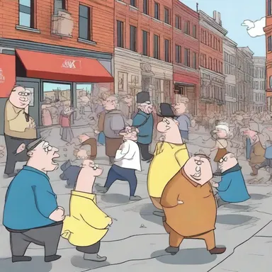 In the cartoon, a rabble of characters were causing chaos in the city.