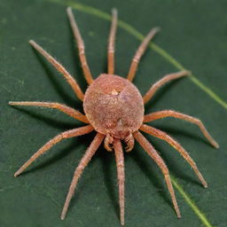 A highly detailed, magnified image of Tetranychus Urticae (the two-spotted spider mite) showcasing its distinct eight-legged form, textures, and natural environment on a leaf.