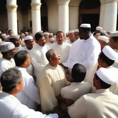 The preacher tried to calm down the rabble of believers during the religious ceremony.
